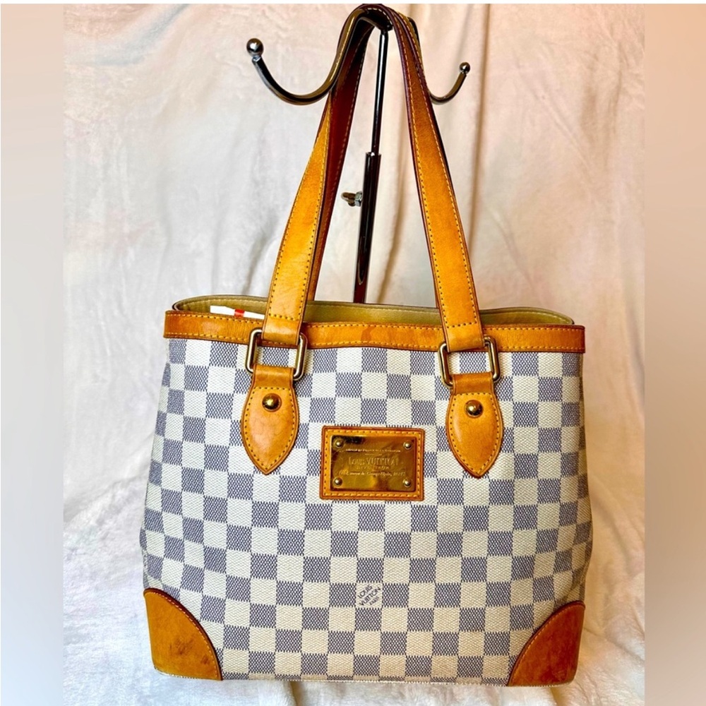 Louis Vuitton Hampstead PM Damier Azur Canvas Tote Handbag